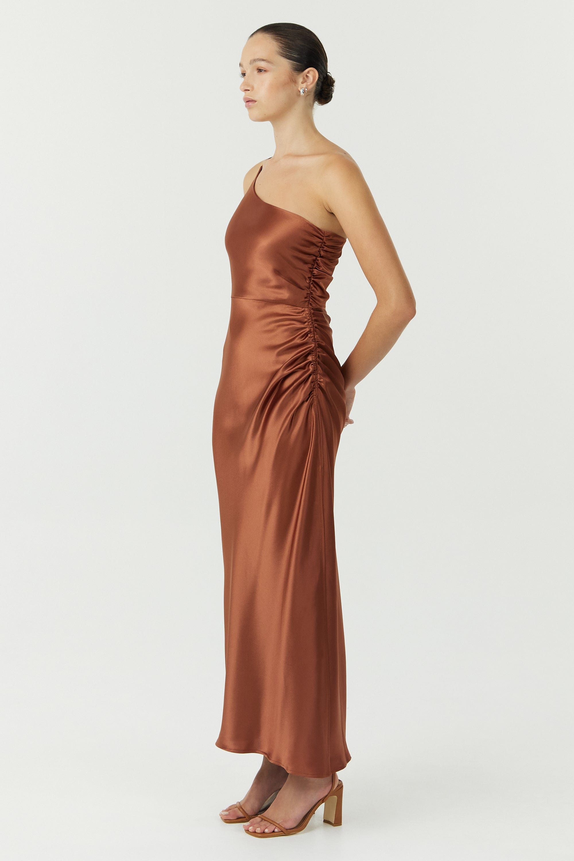 SATIN GATHER ONE SHOULDER DRESS | SPICE THIRD FORM - International SATIN GATHER ONE SHOULDER DRESS | SPICE THIRD FORM - International