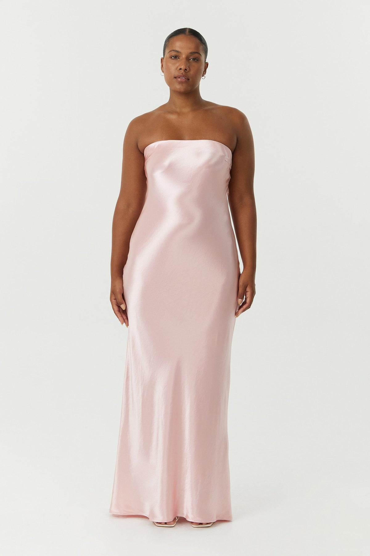 pink satin dress strapless Natalia Pink Sorbet Strapless Maxi Dress - L Size - Women's Dresses