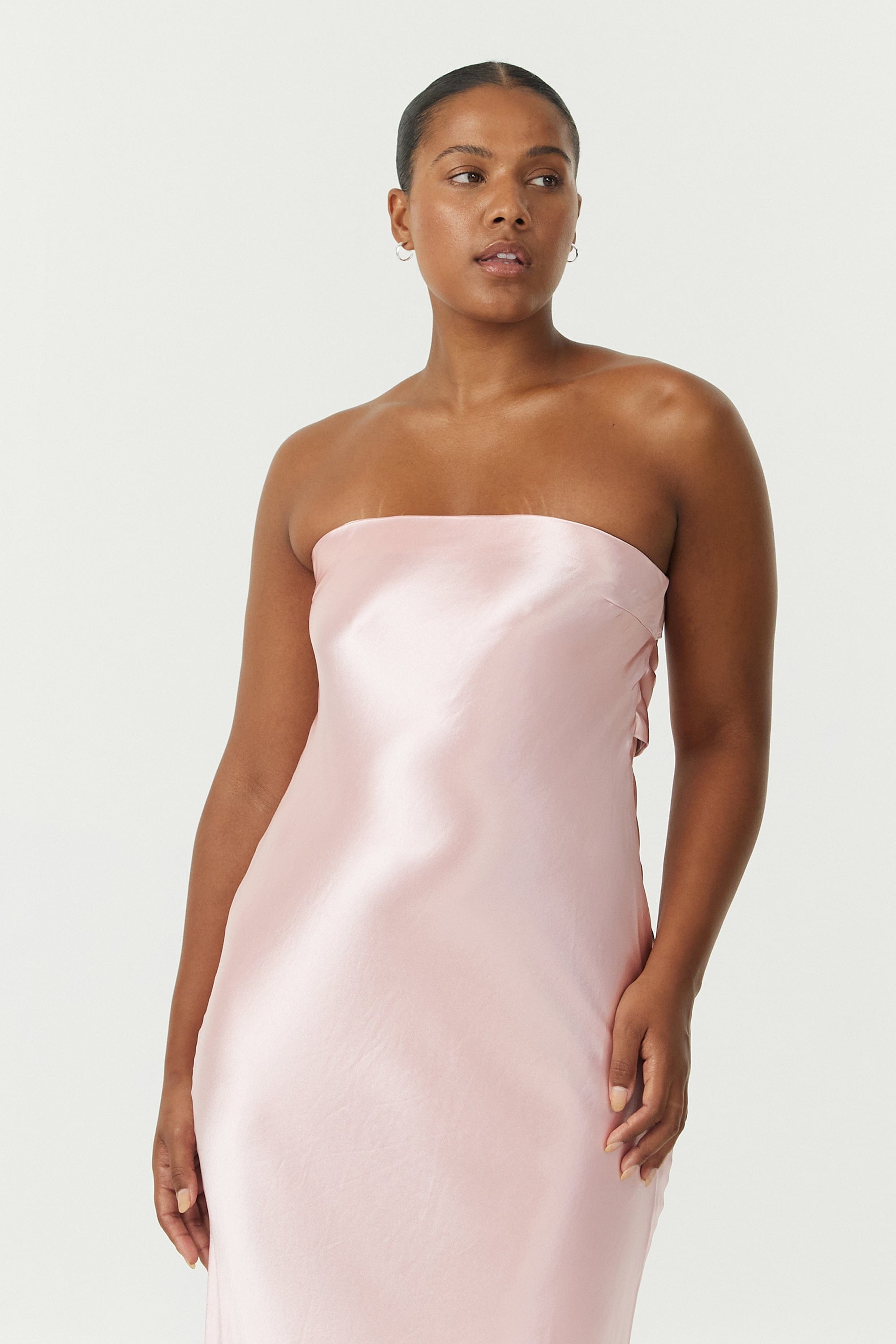 strapless draped maxi dress fairy floss SATIN TIE BACK STRAPLESS MAXI | FAIRY FLOSS THIRD FORM