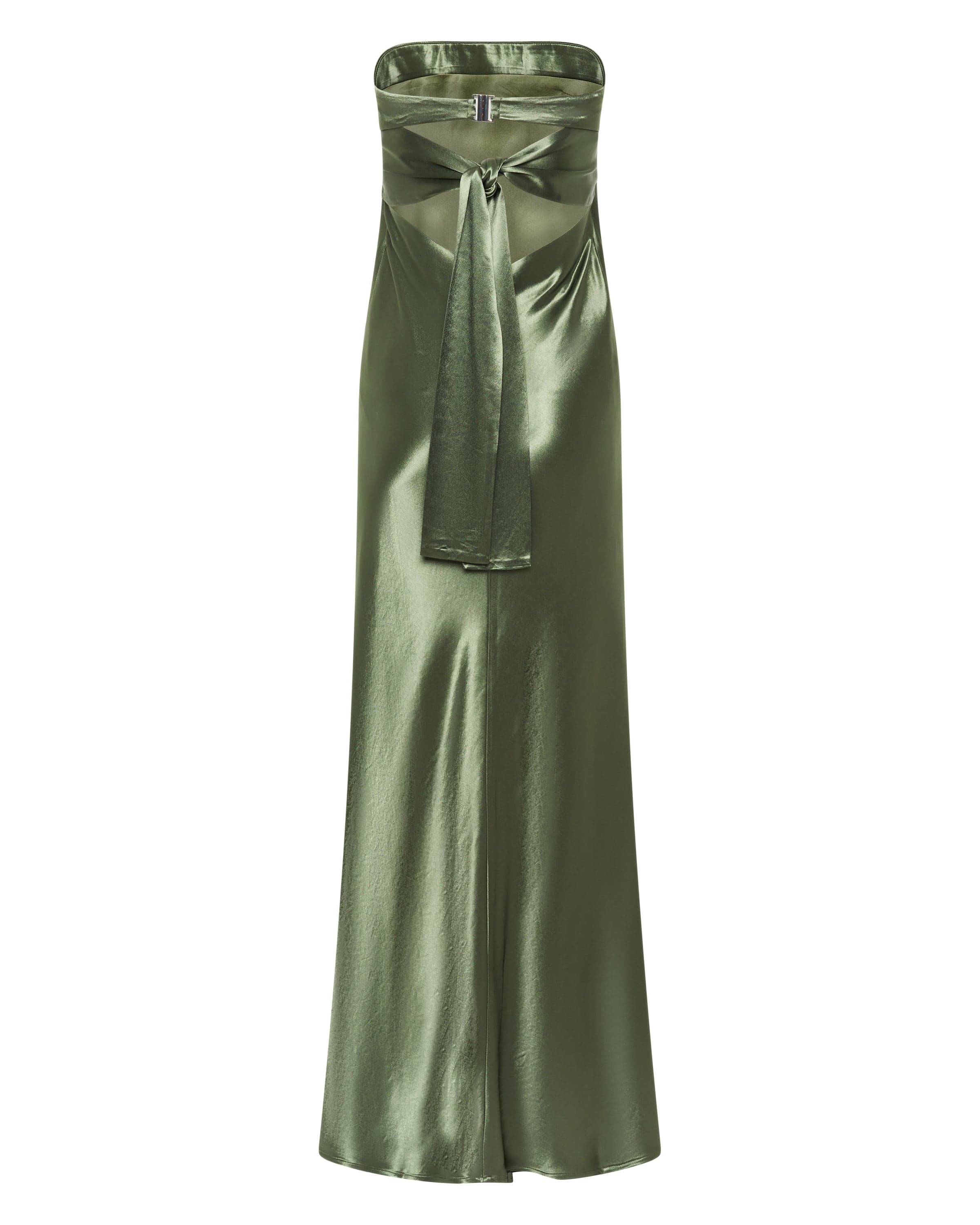 SATIN TIE BACK STRAPLESS MAXI | OLIVE THIRD FORM - International SATIN TIE BACK STRAPLESS MAXI | OLIVE THIRD FORM - International