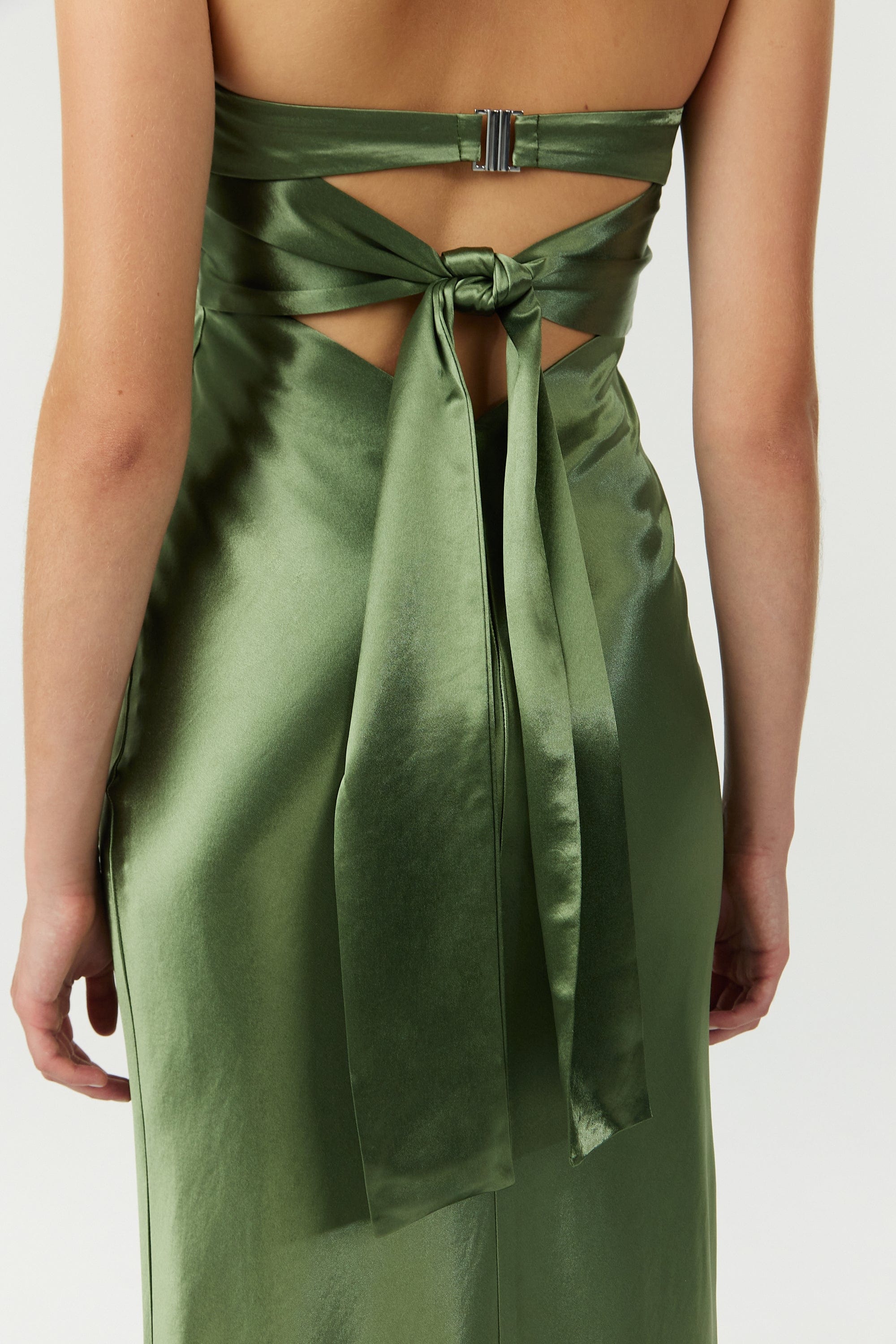 SATIN TIE BACK STRAPLESS MAXI | OLIVE THIRD FORM - International SATIN TIE BACK STRAPLESS MAXI | OLIVE THIRD FORM - International