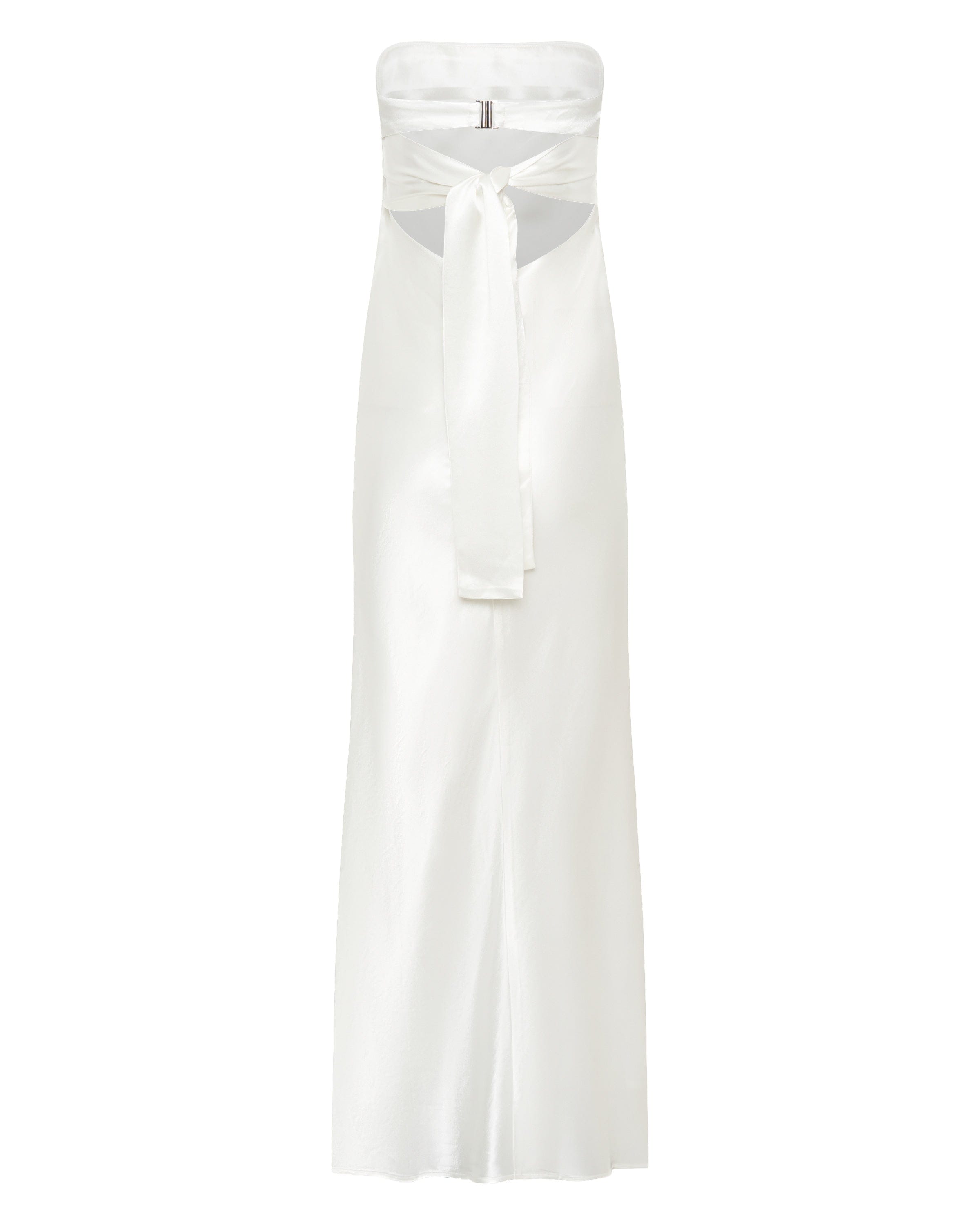 SATIN TIE BACK STRAPLESS MAXI | POWDER WHITE THIRD FORM - International SATIN TIE BACK STRAPLESS MAXI | POWDER WHITE THIRD FORM - International