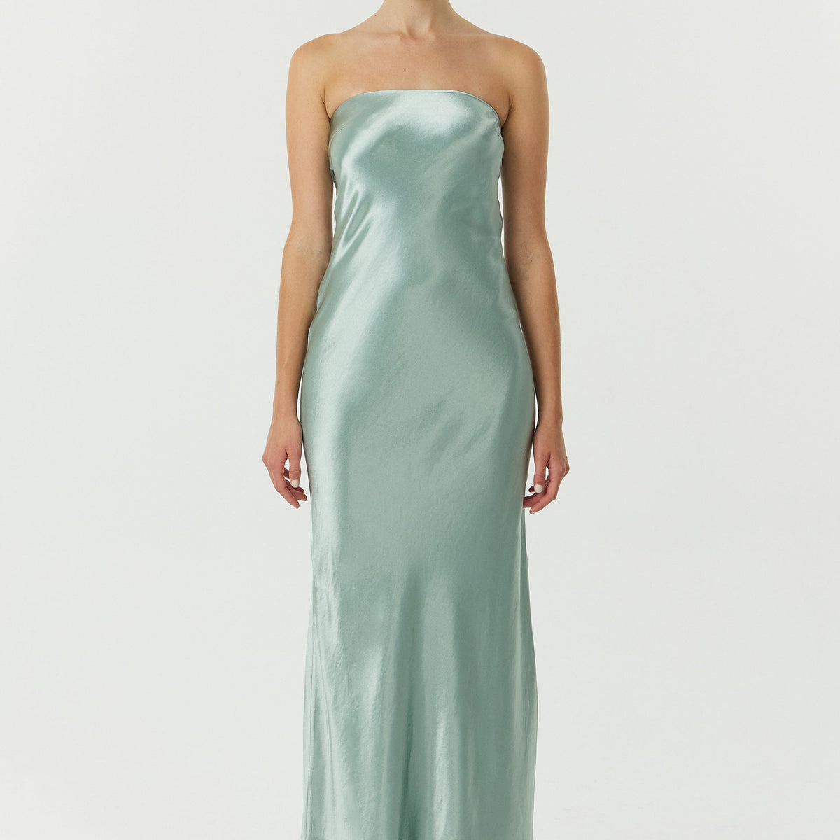 SATIN TIE BACK STRAPLESS MIDI