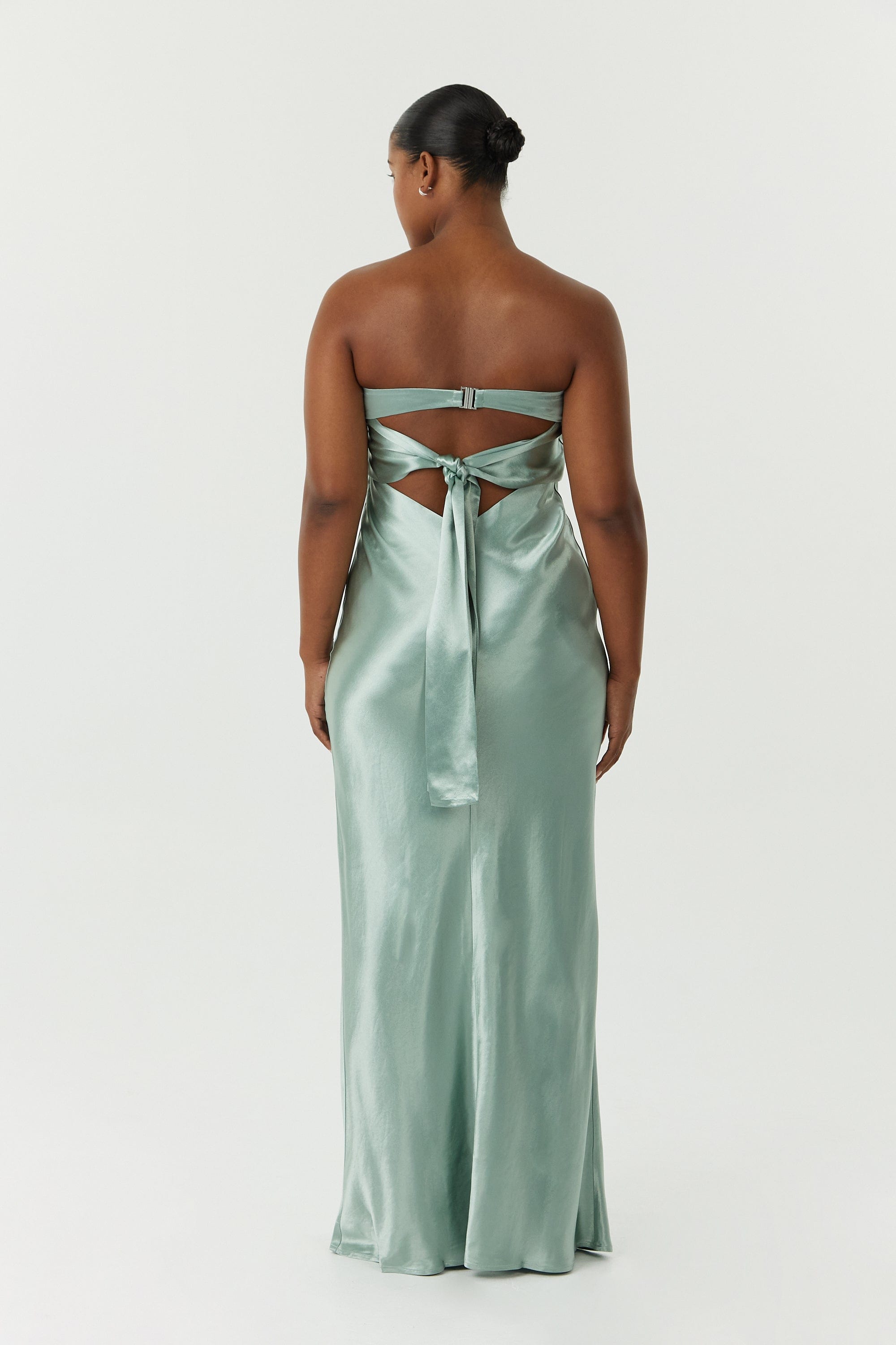 satin strapless maxi dress SATIN TIE BACK STRAPLESS MAXI | WAVE — THIRD FORM
