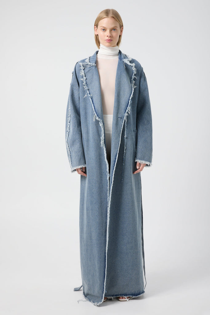 【SCULPTOR】Maxi Sleeveless Denim Coat Indigo Blue senses-denim-coat-distressed-