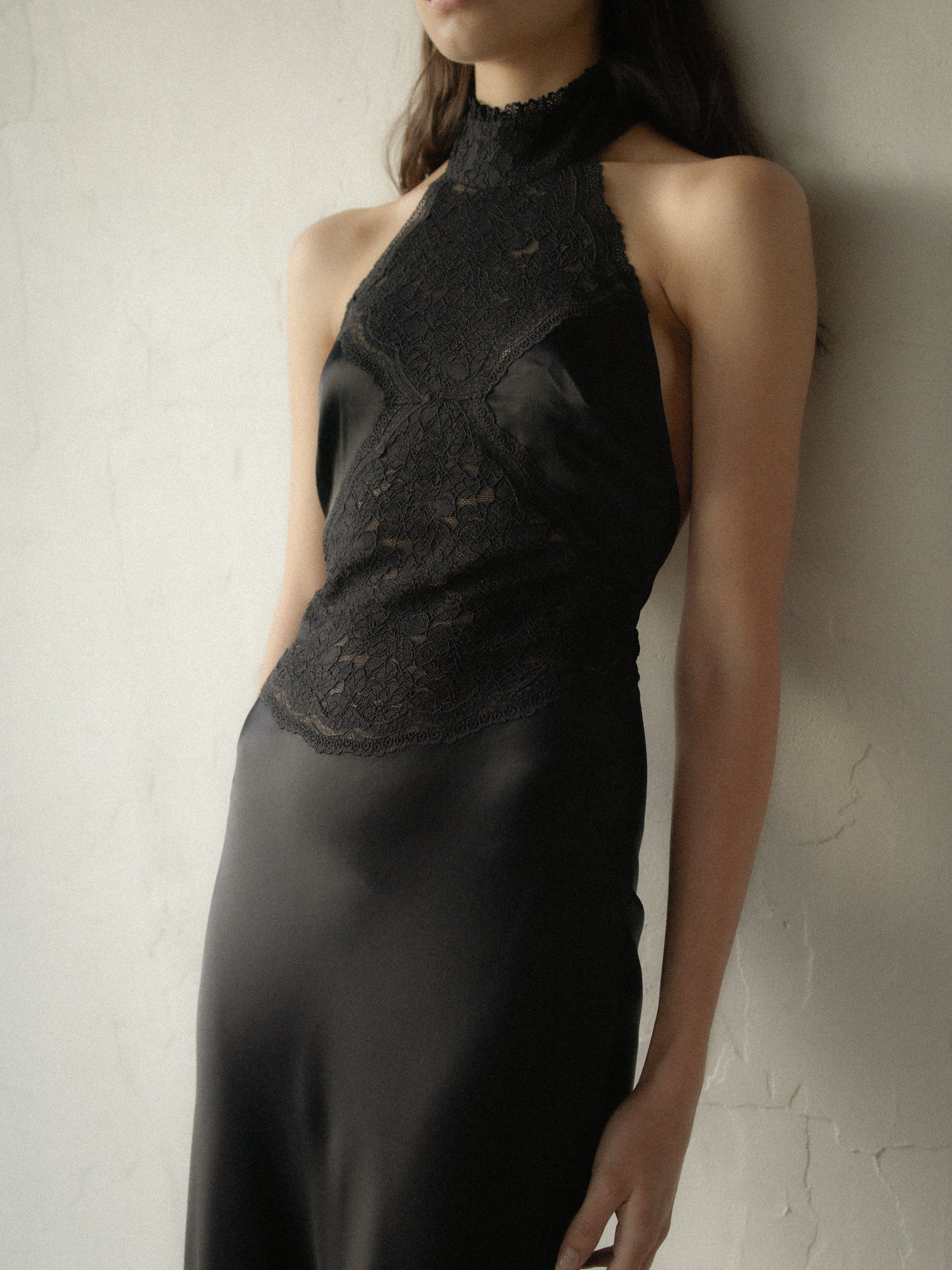 SERENADE LACE HALTER MAXI | BLACK THIRD FORM - International SERENADE LACE HALTER MAXI | BLACK THIRD FORM - International