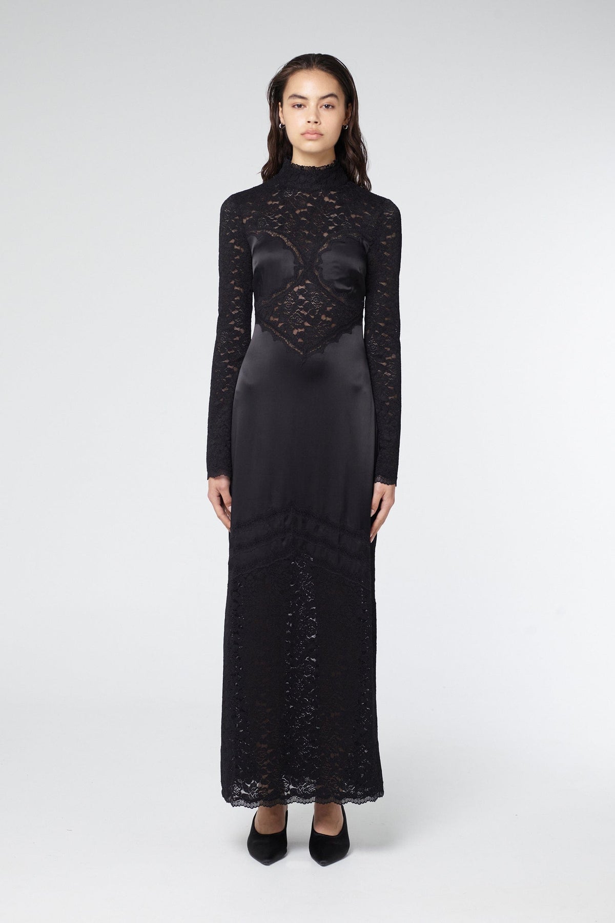 SERENADE LACE LONG SLEEVE DRESS | BLACK — THIRD FORM