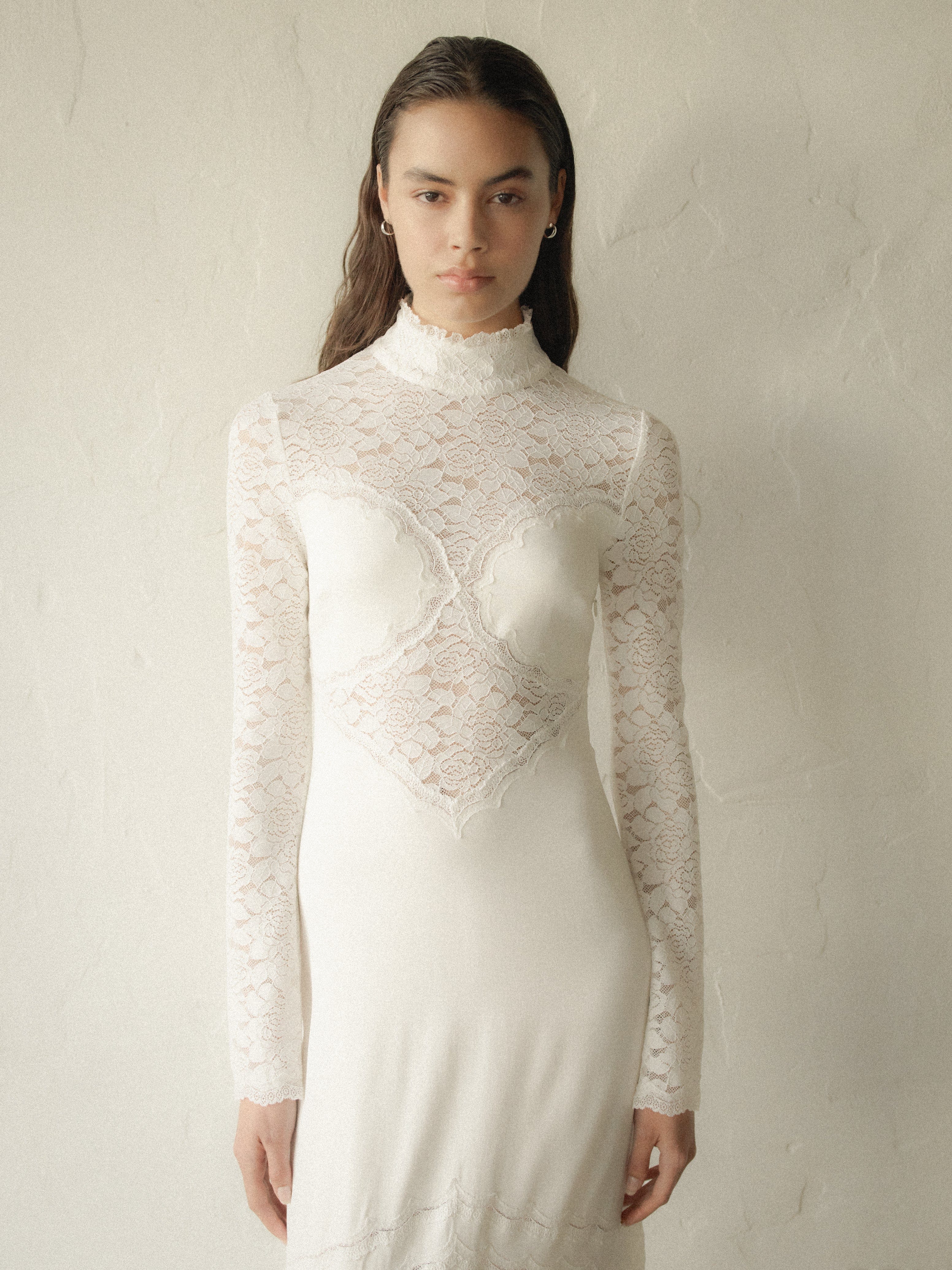 SERENADE LACE LONG SLEEVE DRESS | GARDENIA THIRD FORM - International SERENADE LACE LONG SLEEVE DRESS | GARDENIA THIRD FORM - International
