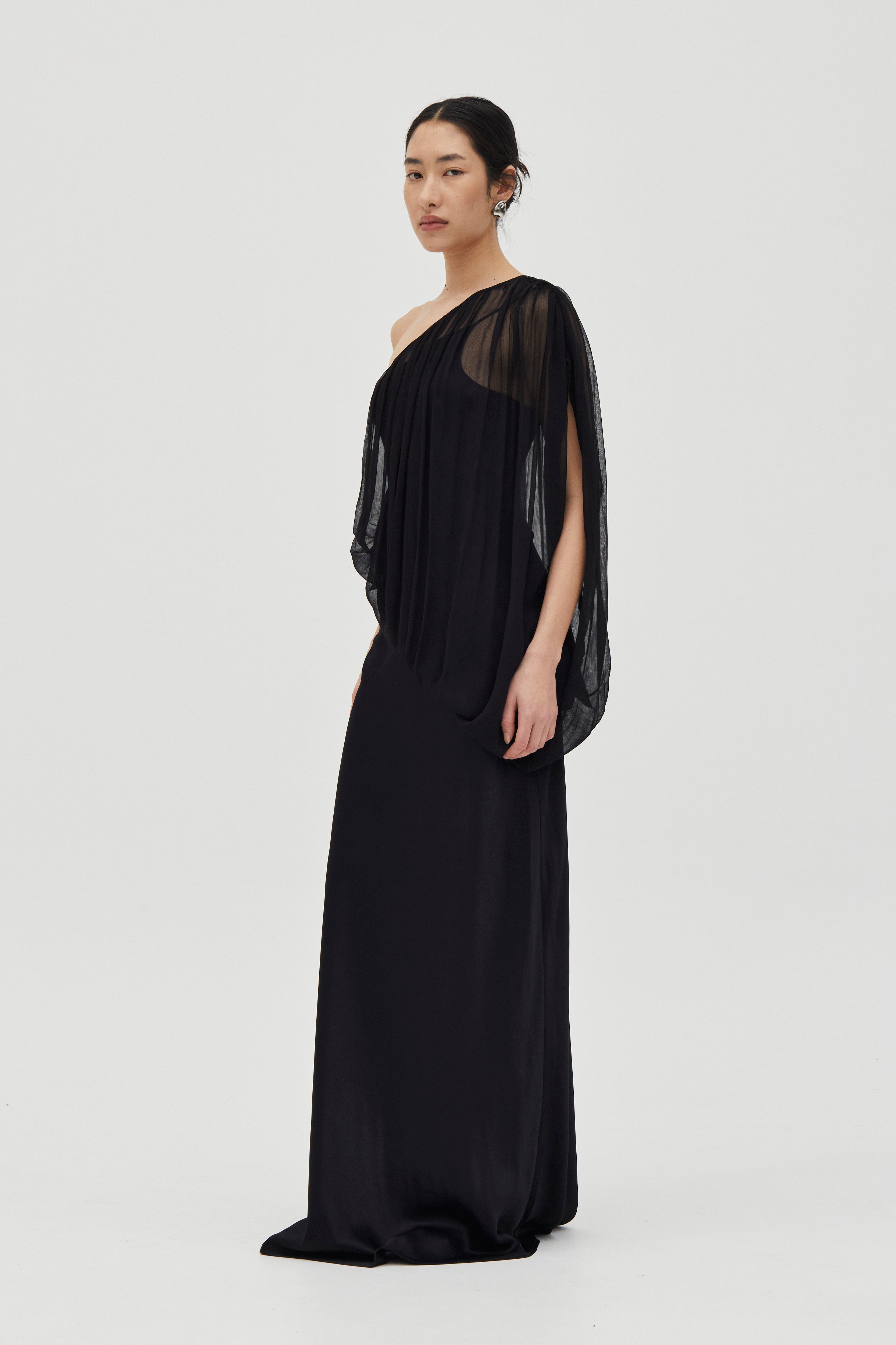 one shoulder sheer dress Macy One Shoulder Sheer Maxi Dress - Orange/combo