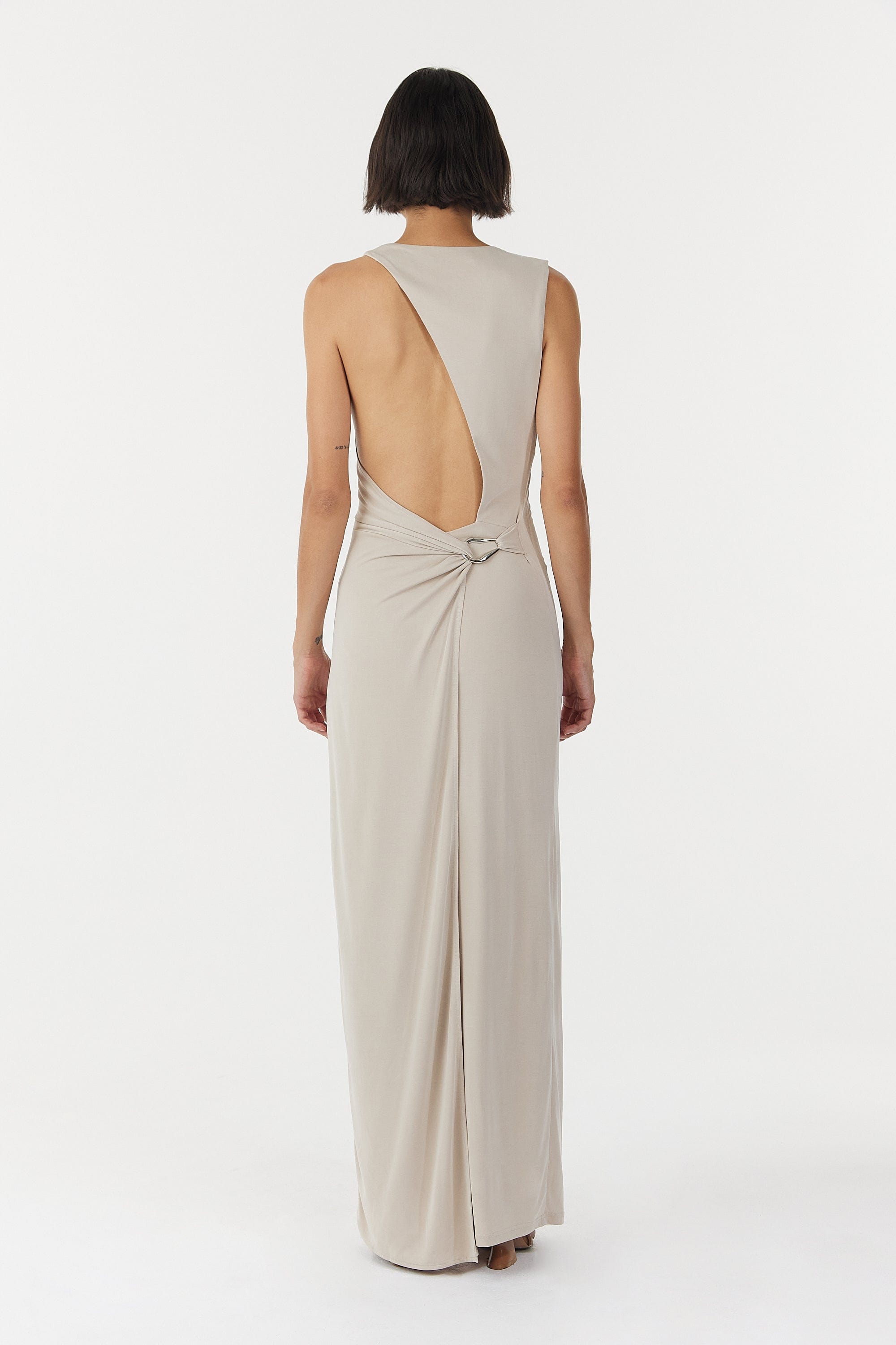 STIRLING TWIST ASYMMETRIC MAXI DRESS | OYSTER GREY THIRD FORM - International STIRLING TWIST ASYMMETRIC MAXI DRESS | OYSTER GREY THIRD FORM - International
