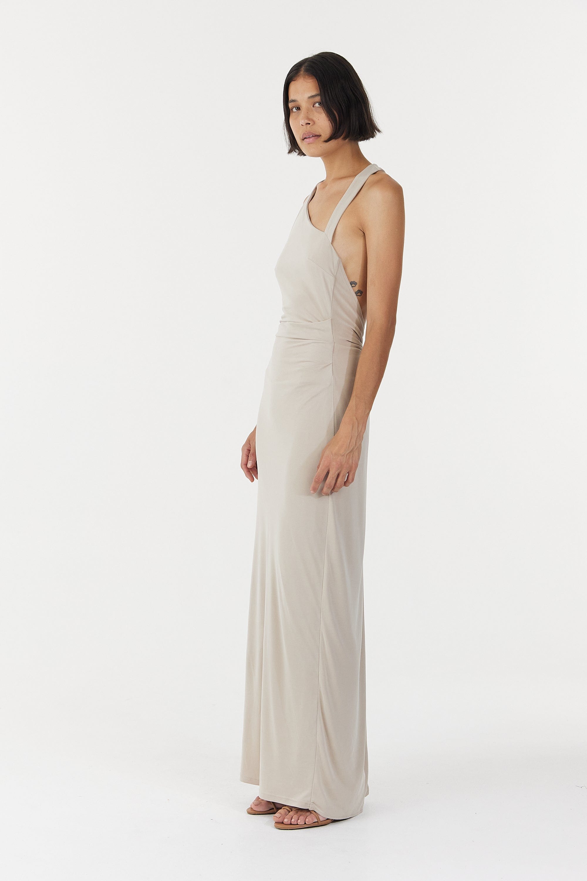 STIRLING TWIST ASYMMETRIC MAXI DRESS | OYSTER GREY THIRD FORM - International STIRLING TWIST ASYMMETRIC MAXI DRESS | OYSTER GREY THIRD FORM - International