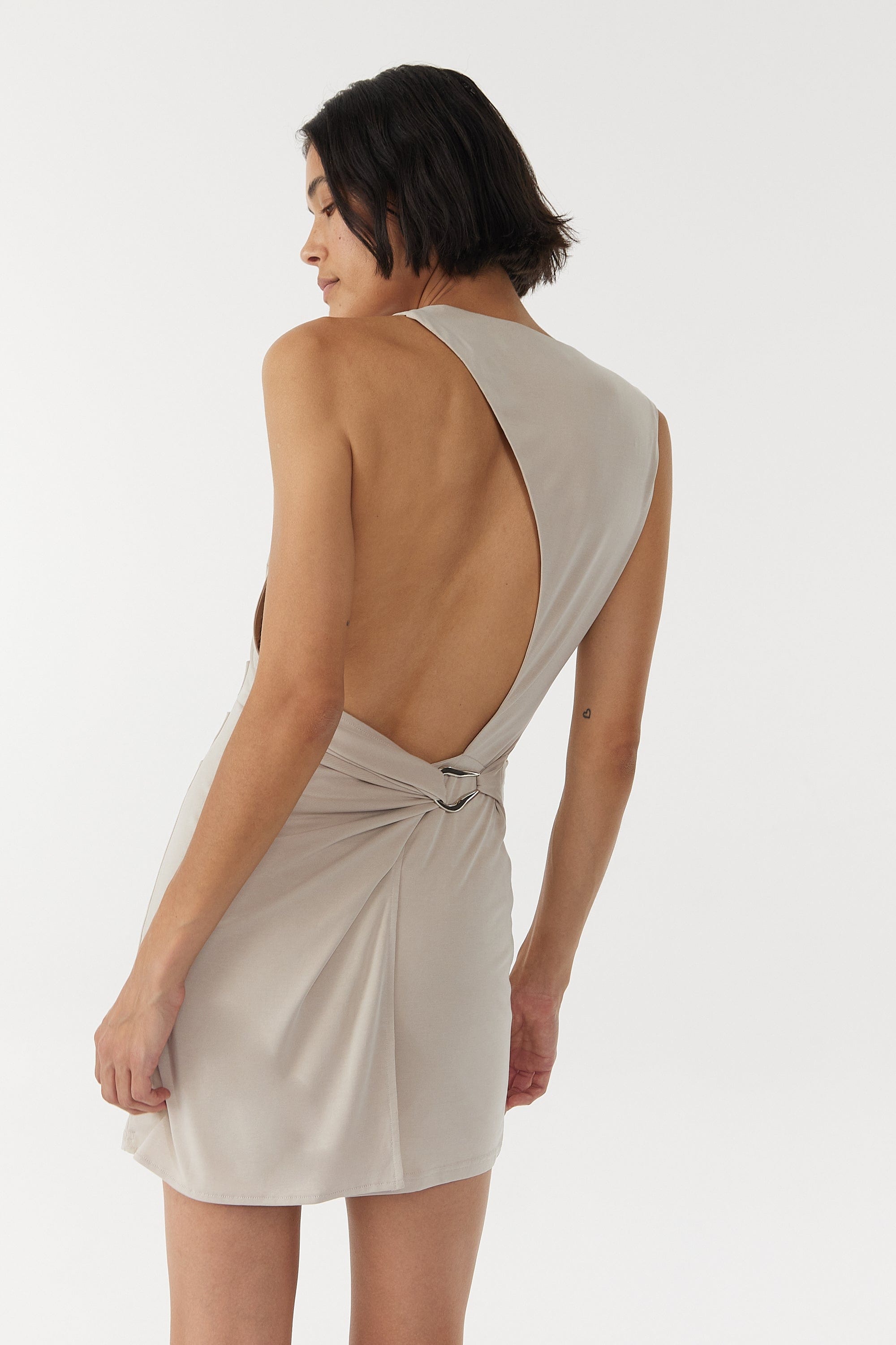 STIRLING TWIST ASYMMETRIC MINI DRESS | OYSTER GREY THIRD FORM - International STIRLING TWIST ASYMMETRIC MINI DRESS | OYSTER GREY THIRD FORM - International