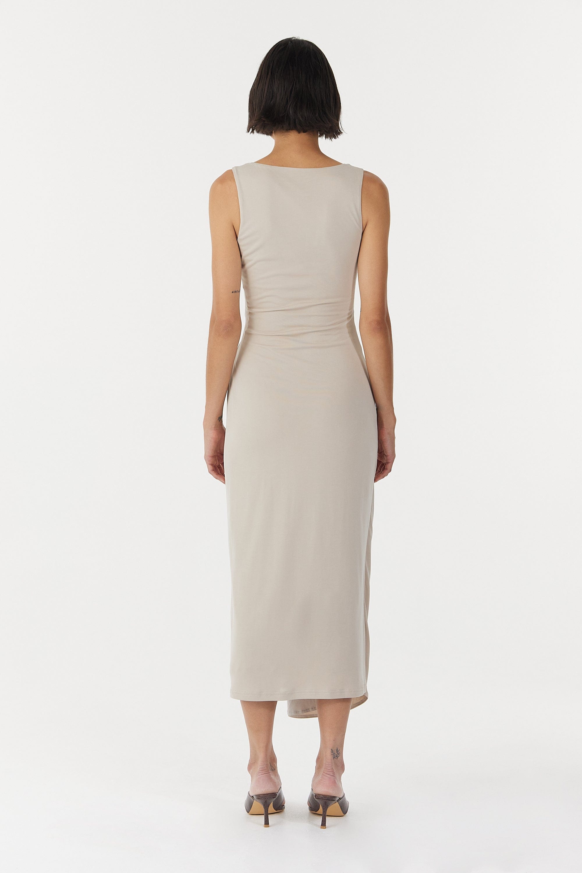 oyster grey dress TH&TH Camilla Bridesmaid Dress in Oyster Satin