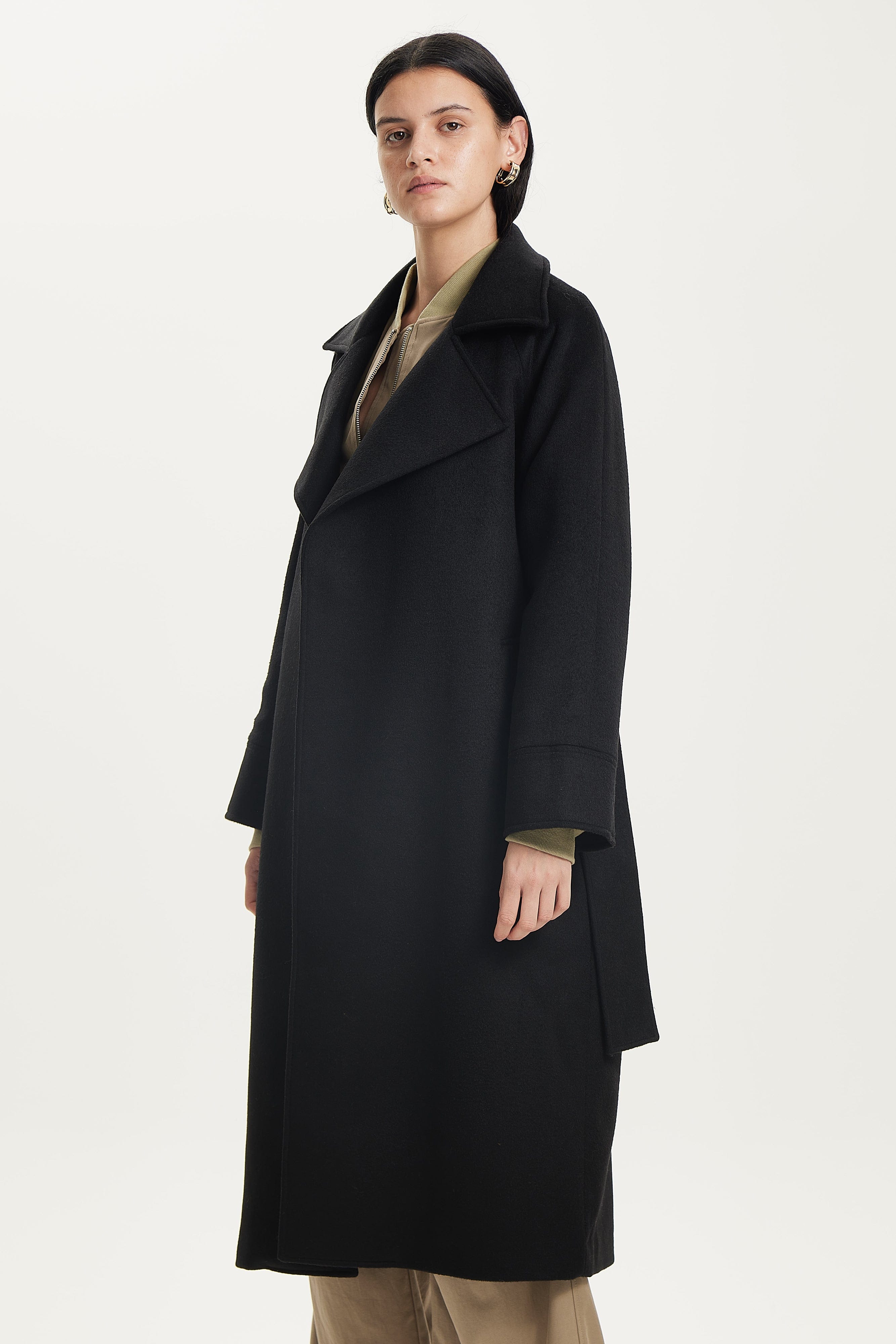 UNCOVER WOOLEN TRENCH COAT BLACK THIRD FORM Women's Fashion