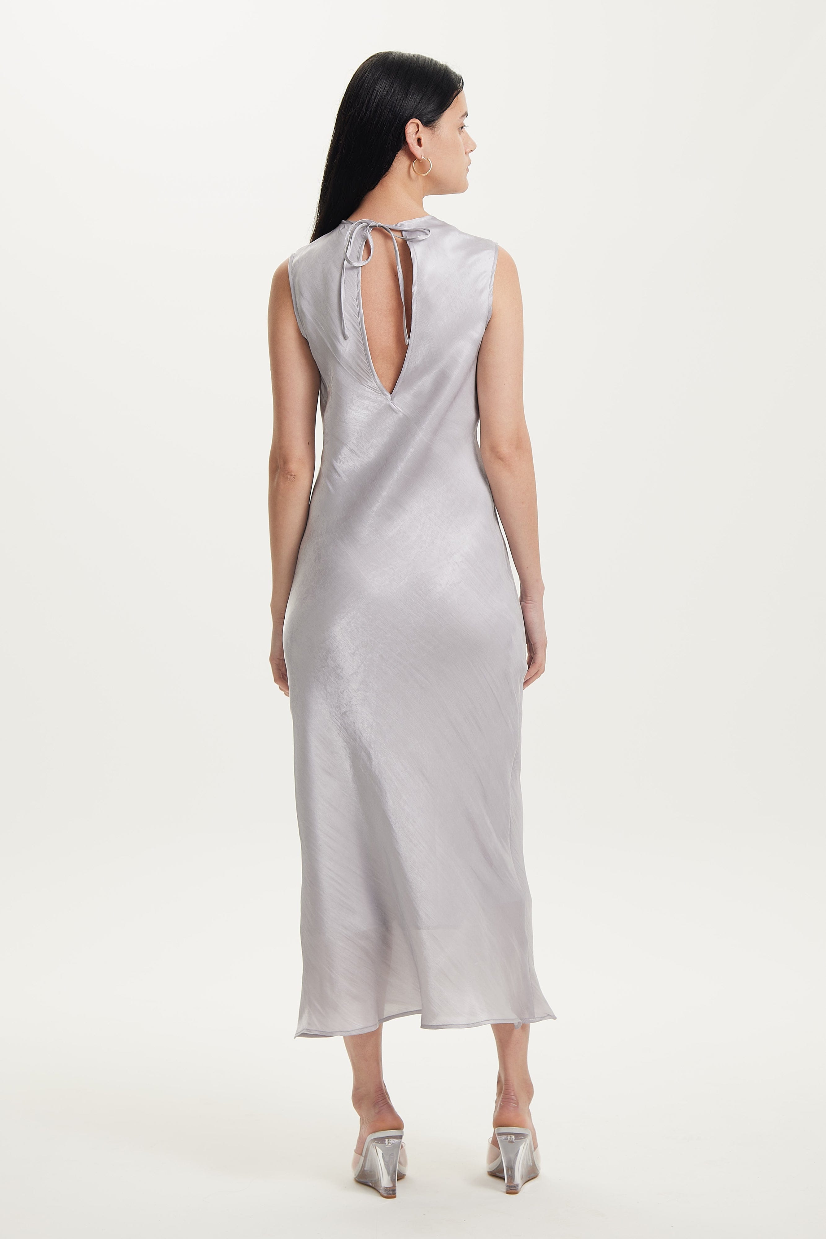 silver tank dress Party Tips Sequin Irregular Round Tassels Hem Back Cutout Tank Maxi Dress (Shipped Within 24 Hours)