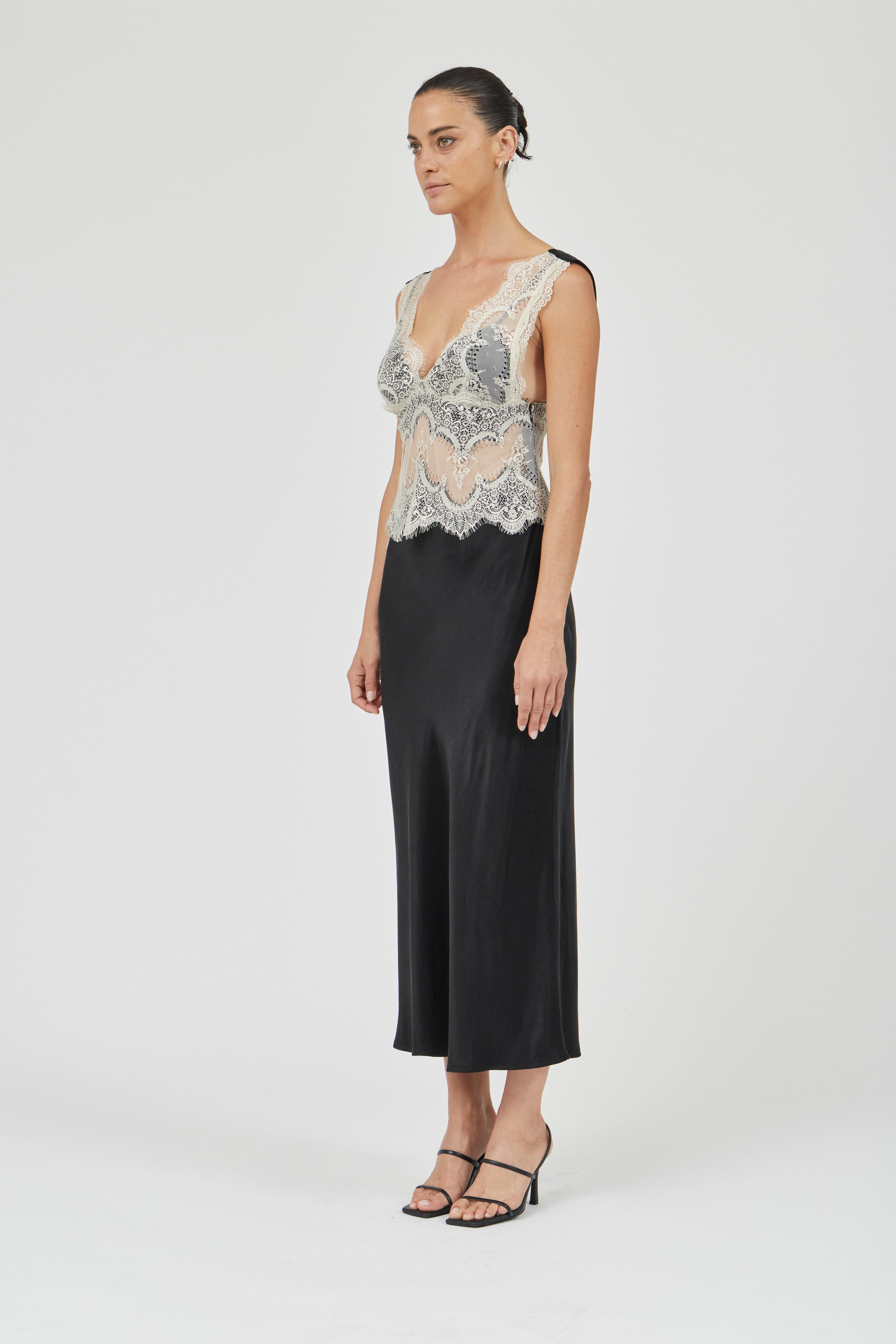third form exclusive visions lace-trimmed maxi dress VISIONS LACE TRIM LS MAXI DRESS | EBONY | THIRD FORM | Women's Fashion on Sale | Shop Now THIRD FORM