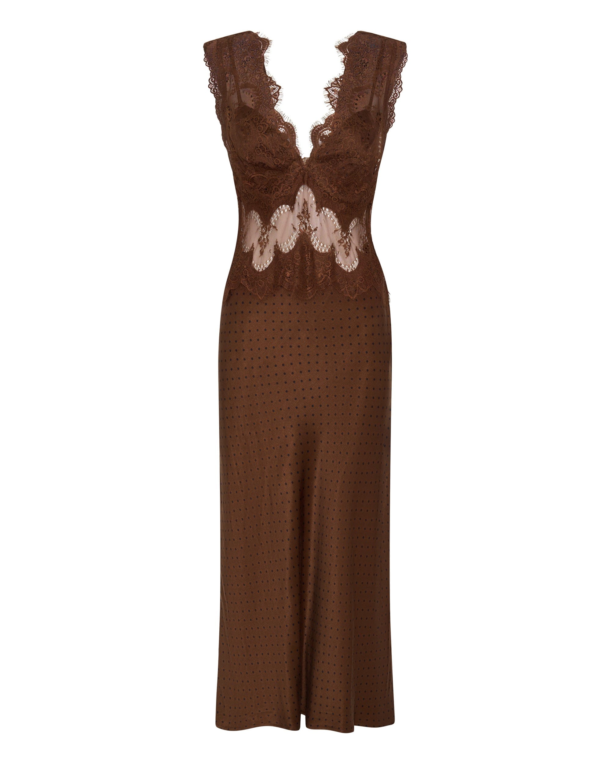 VISIONS LACE DEEP V MAXI DRESS | CHOCOLATE POLKA DOT | THIRD FORM | Women's Australian Fashion THIRD FORM - International VISIONS LACE DEEP V MAXI DRESS | CHOCOLATE POLKA DOT | THIRD FORM | Women's Australian Fashion THIRD FORM - International