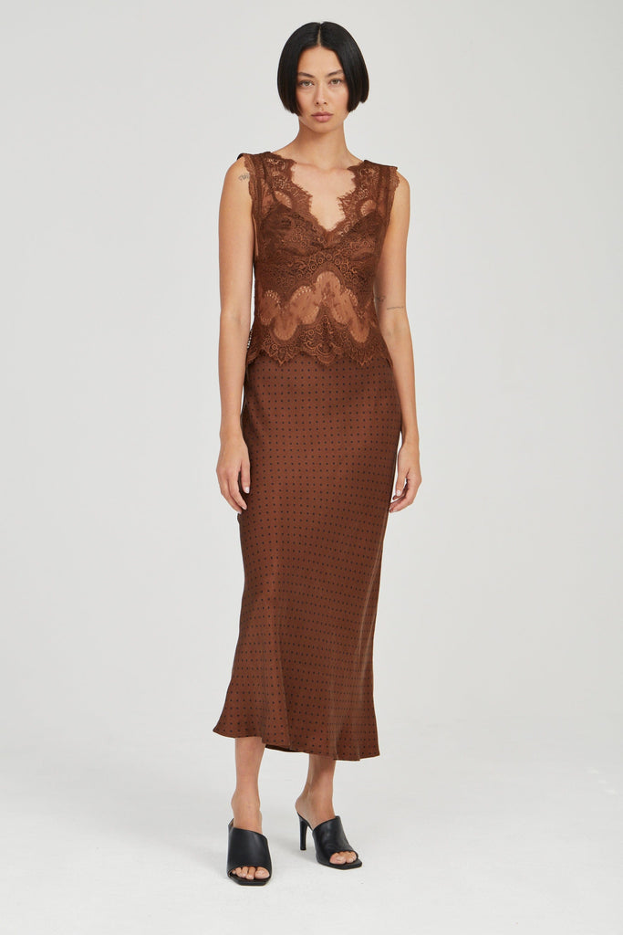VISIONS LACE DEEP V MAXI DRESS | CHOCOLATE POLKA DOT | THIRD FORM | Women's Australian Fashion THIRD FORM - International VISIONS LACE DEEP V MAXI DRESS | CHOCOLATE POLKA DOT | THIRD FORM | Women's Australian Fashion THIRD FORM - International