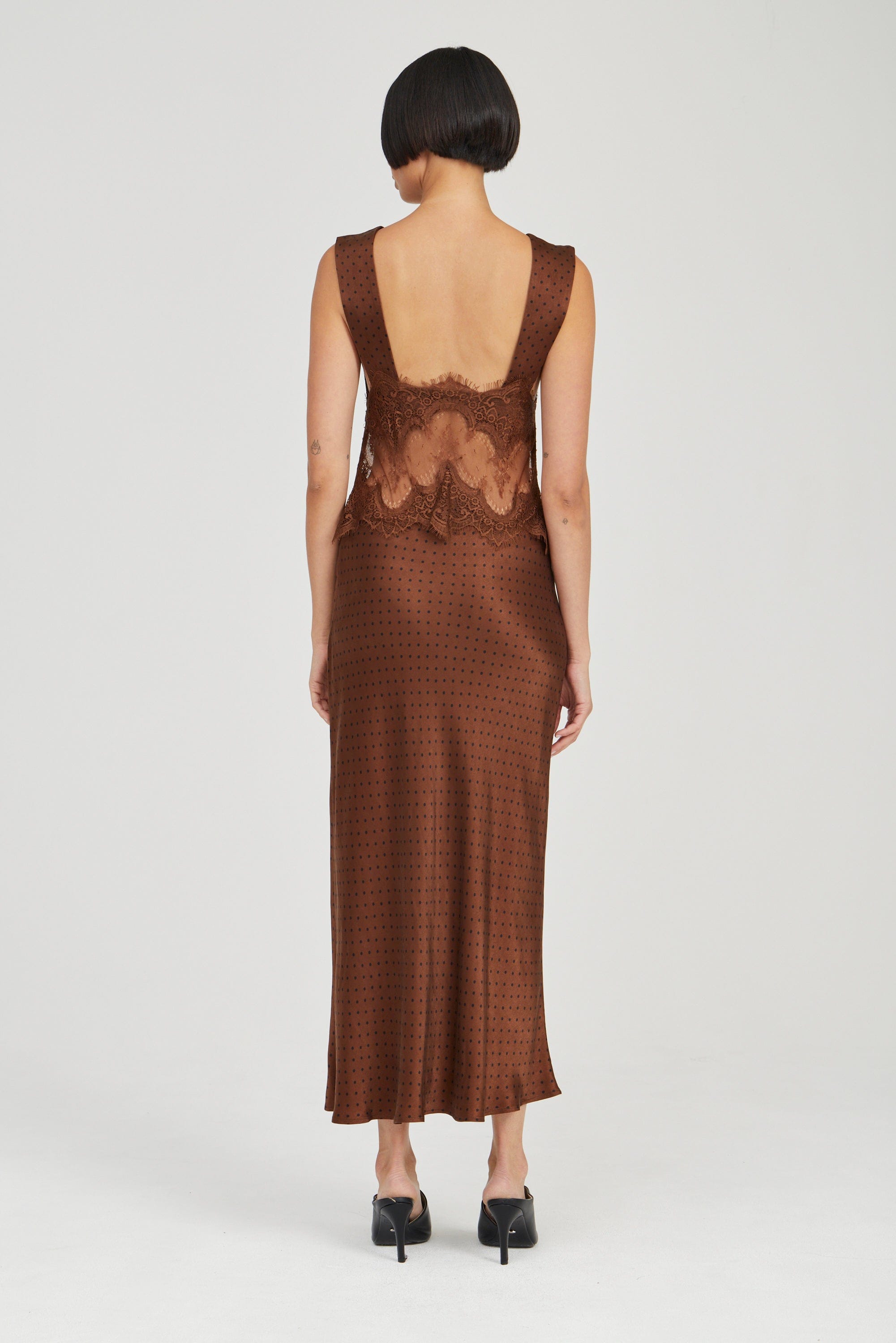 VISIONS LACE DEEP V MAXI DRESS | CHOCOLATE POLKA DOT | THIRD FORM | Women's Australian Fashion THIRD FORM - International VISIONS LACE DEEP V MAXI DRESS | CHOCOLATE POLKA DOT | THIRD FORM | Women's Australian Fashion THIRD FORM - International