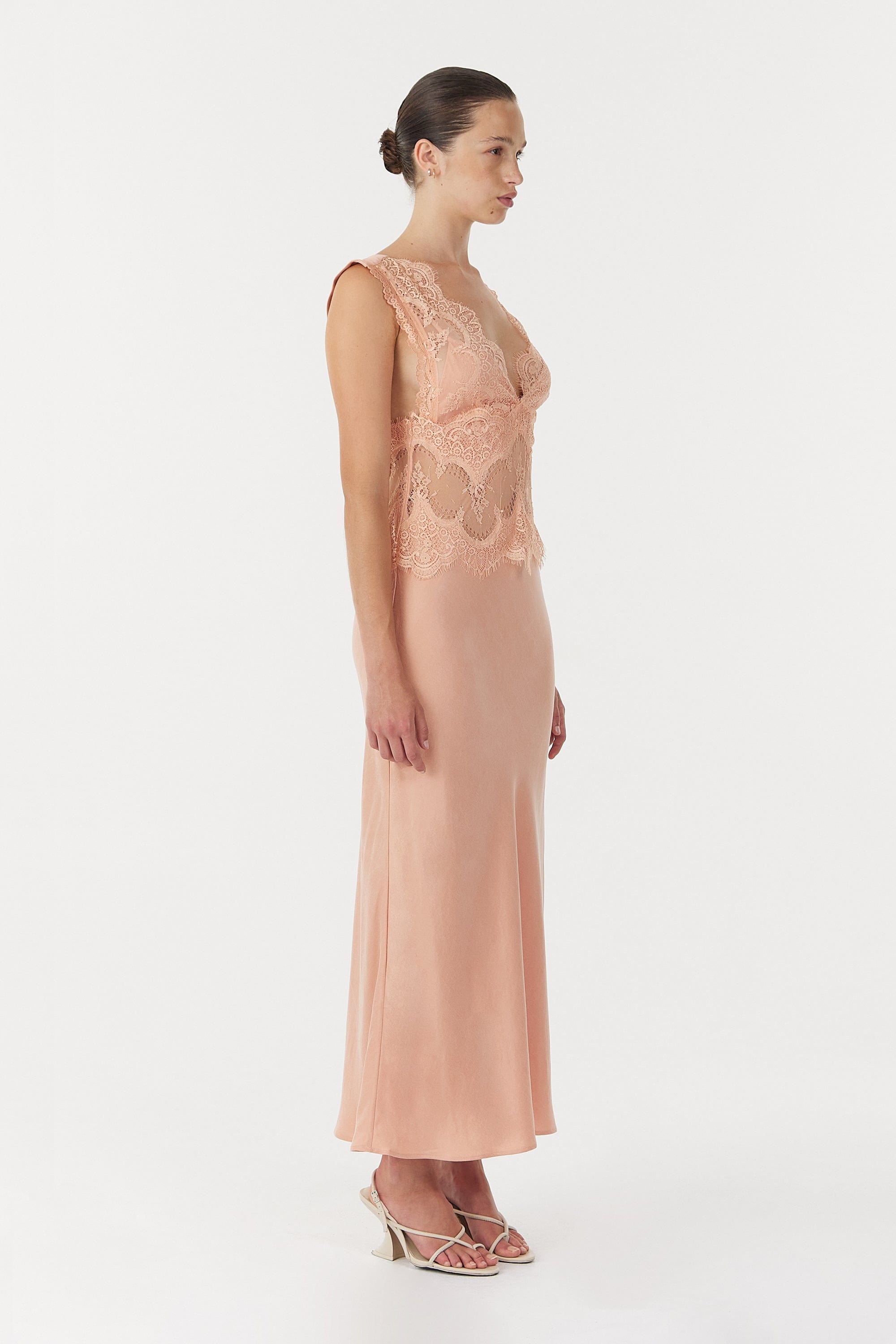VISIONS LACE DEEP V MAXI DRESS | CORAL THIRD FORM - International VISIONS LACE DEEP V MAXI DRESS | CORAL THIRD FORM - International