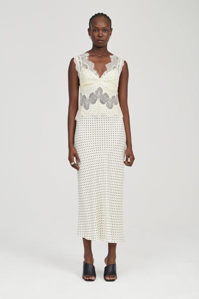 VISIONS LACE DEEP V MAXI DRESS | CREAM POLKA DOT | THIRD FORM