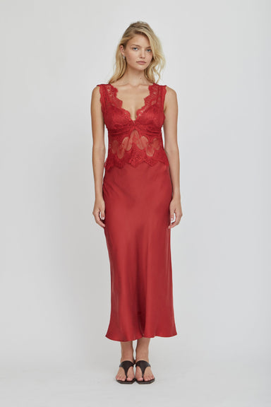 THIRD FORM VISIONS LACE DEEP V MAXI DRESS | CRIMSON