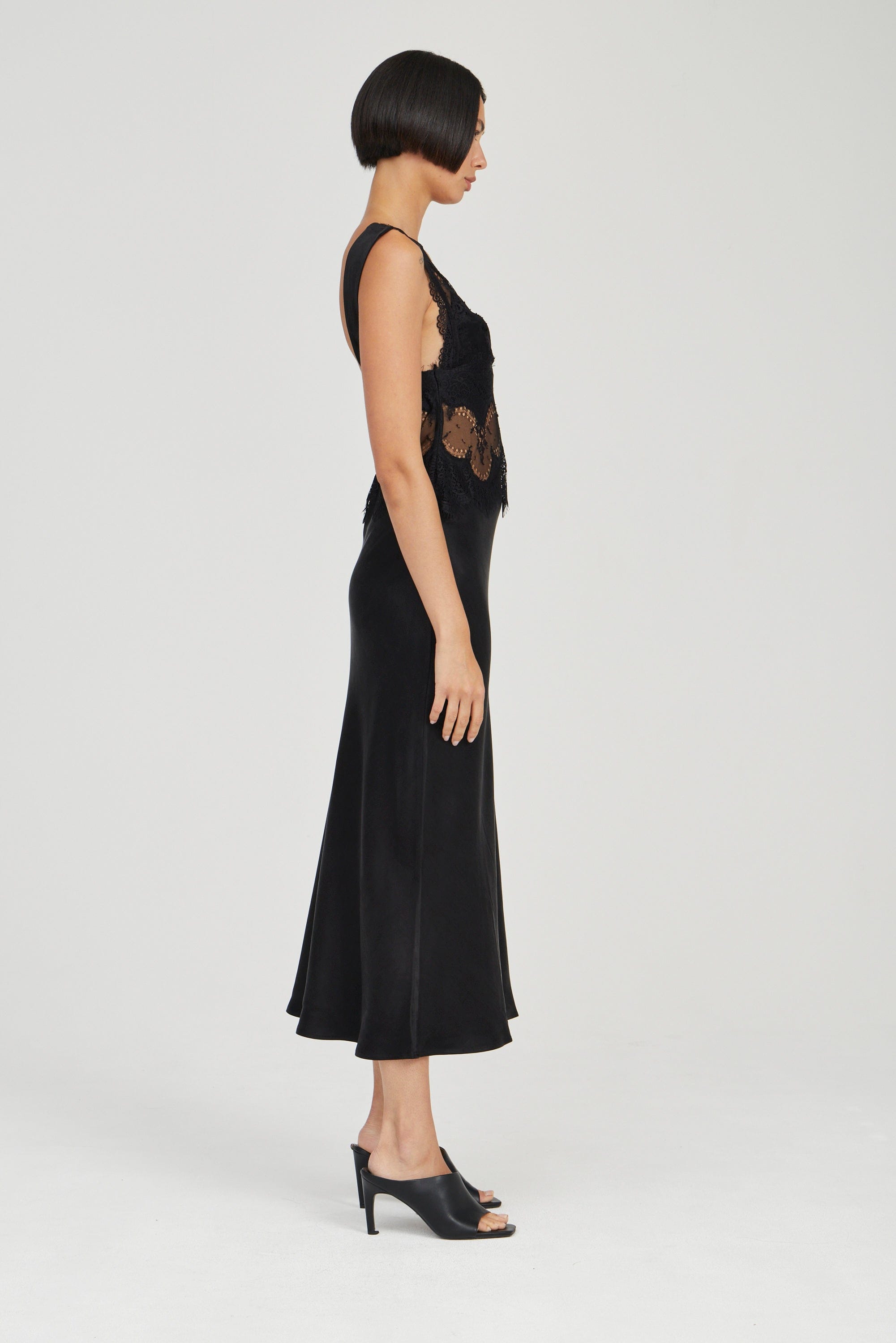 VISIONS LACE DEEP V MAXI DRESS | EBONY THIRD FORM - International VISIONS LACE DEEP V MAXI DRESS | EBONY THIRD FORM - International