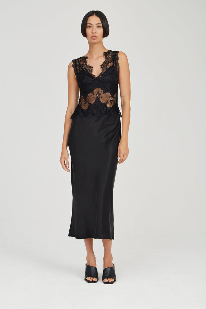 VISIONS LACE DEEP V MAXI DRESS | EBONY — THIRD FORM
