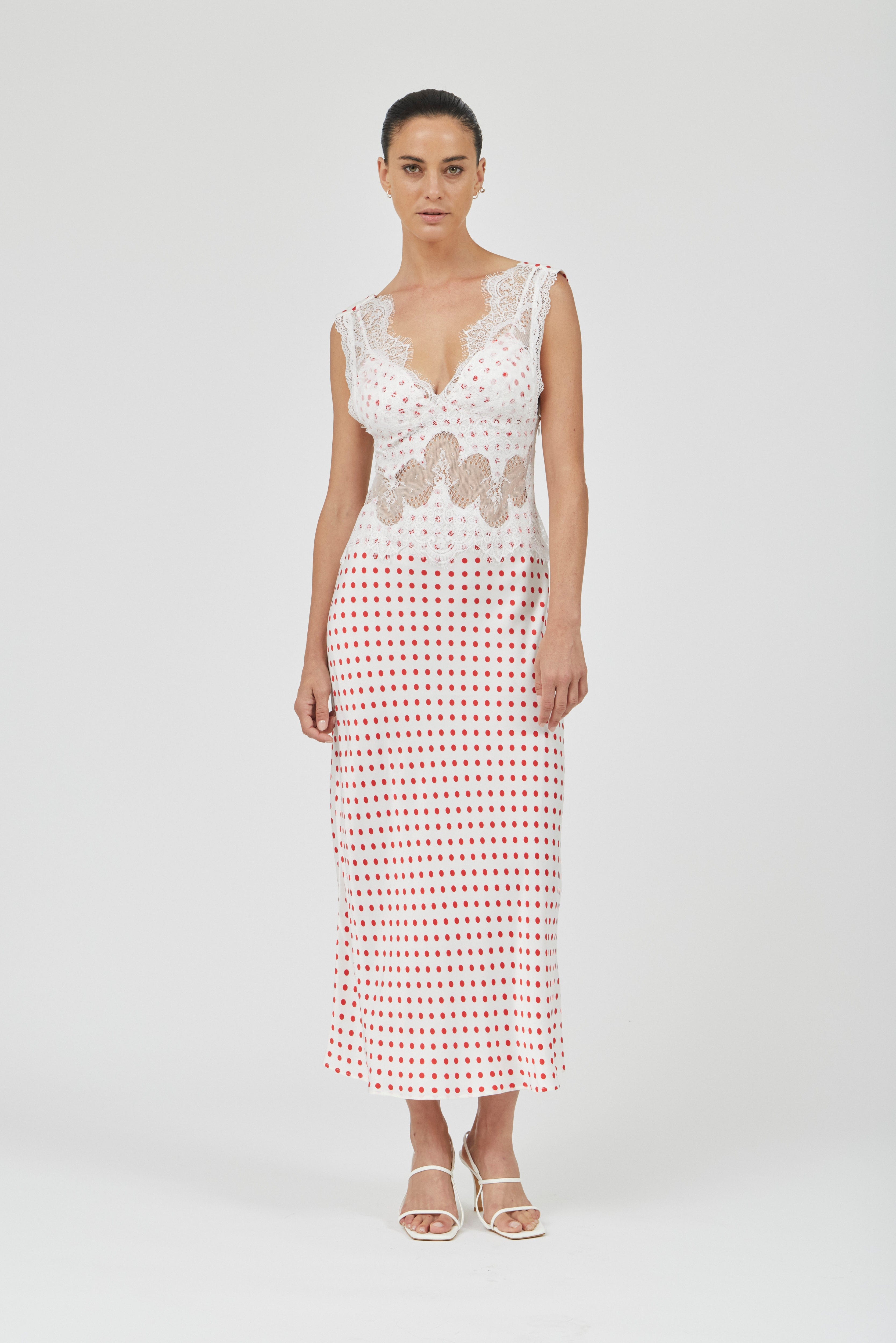 polka dot lace maxi dress Dinah Lace And Satin Maxi Dress
