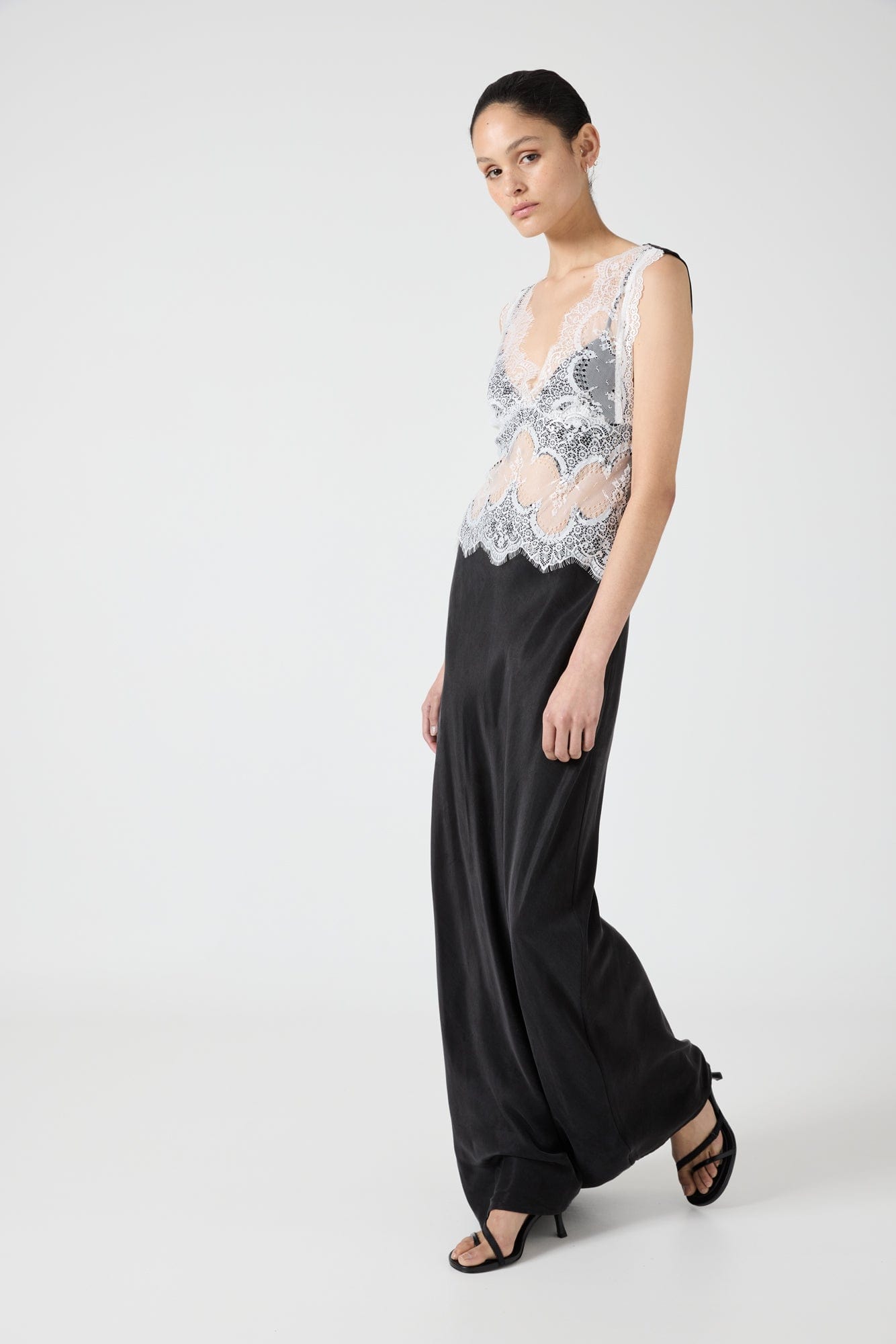 VISIONS LACE FLOOR LENGTH DRESS | BLACK & WHITE THIRD FORM - International VISIONS LACE FLOOR LENGTH DRESS | BLACK & WHITE THIRD FORM - International
