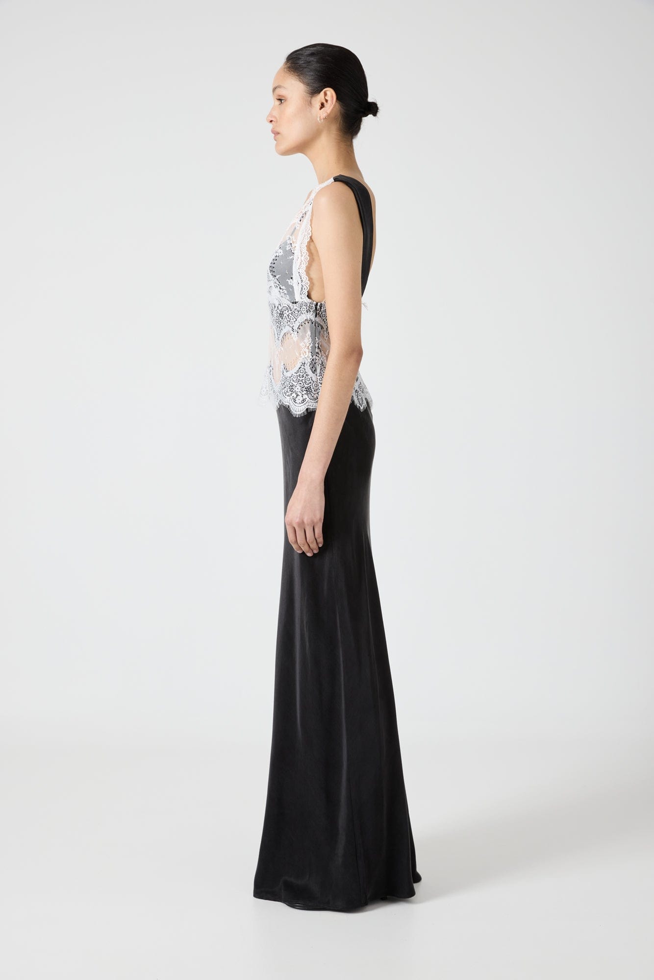 VISIONS LACE FLOOR LENGTH DRESS | BLACK & WHITE THIRD FORM - International VISIONS LACE FLOOR LENGTH DRESS | BLACK & WHITE THIRD FORM - International