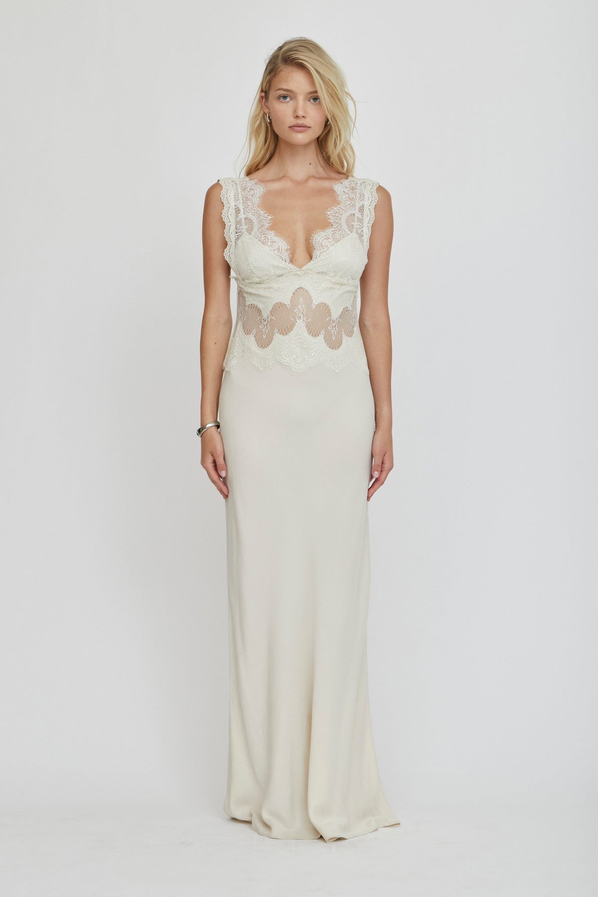 VISIONS LACE FLOOR LENGTH DRESS | BUTTERCREAM | THIRD FORM | Women's Australian Fashion — THIRD FORM