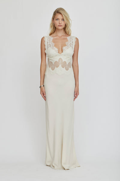 VISIONS LACE FLOOR LENGTH DRESS | BUTTERCREAM | THIRD FORM | Women's  Australian Fashion — THIRD FORM