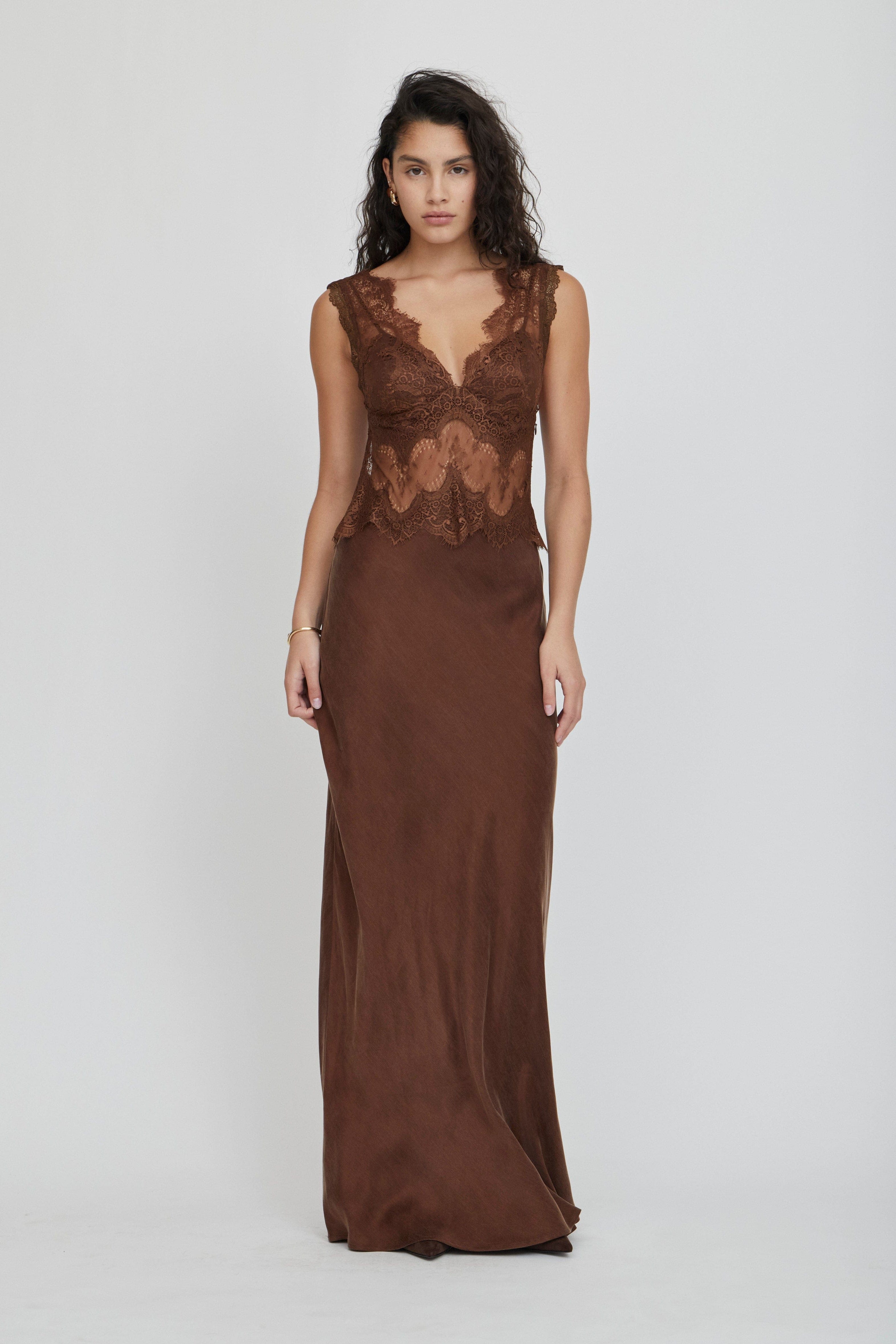 VISIONS LACE FLOOR LENGTH DRESS | CHOCOLATE | THIRD FORM | Women's Australian Fashion THIRD FORM - International VISIONS LACE FLOOR LENGTH DRESS | CHOCOLATE | THIRD FORM | Women's Australian Fashion THIRD FORM - International