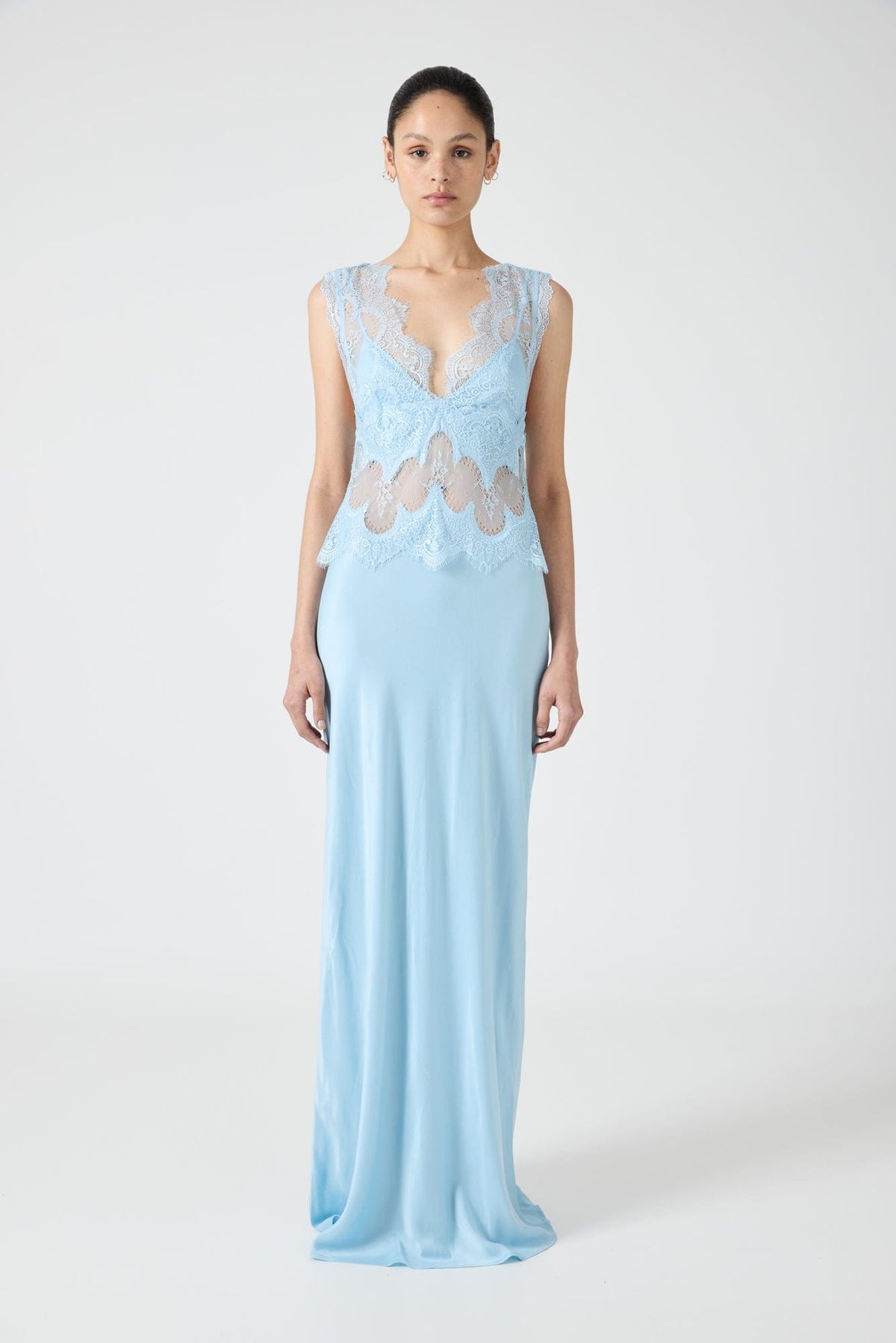 VISIONS LACE FLOOR LENGTH DRESS | SKY BLUE THIRD FORM - International VISIONS LACE FLOOR LENGTH DRESS | SKY BLUE THIRD FORM - International