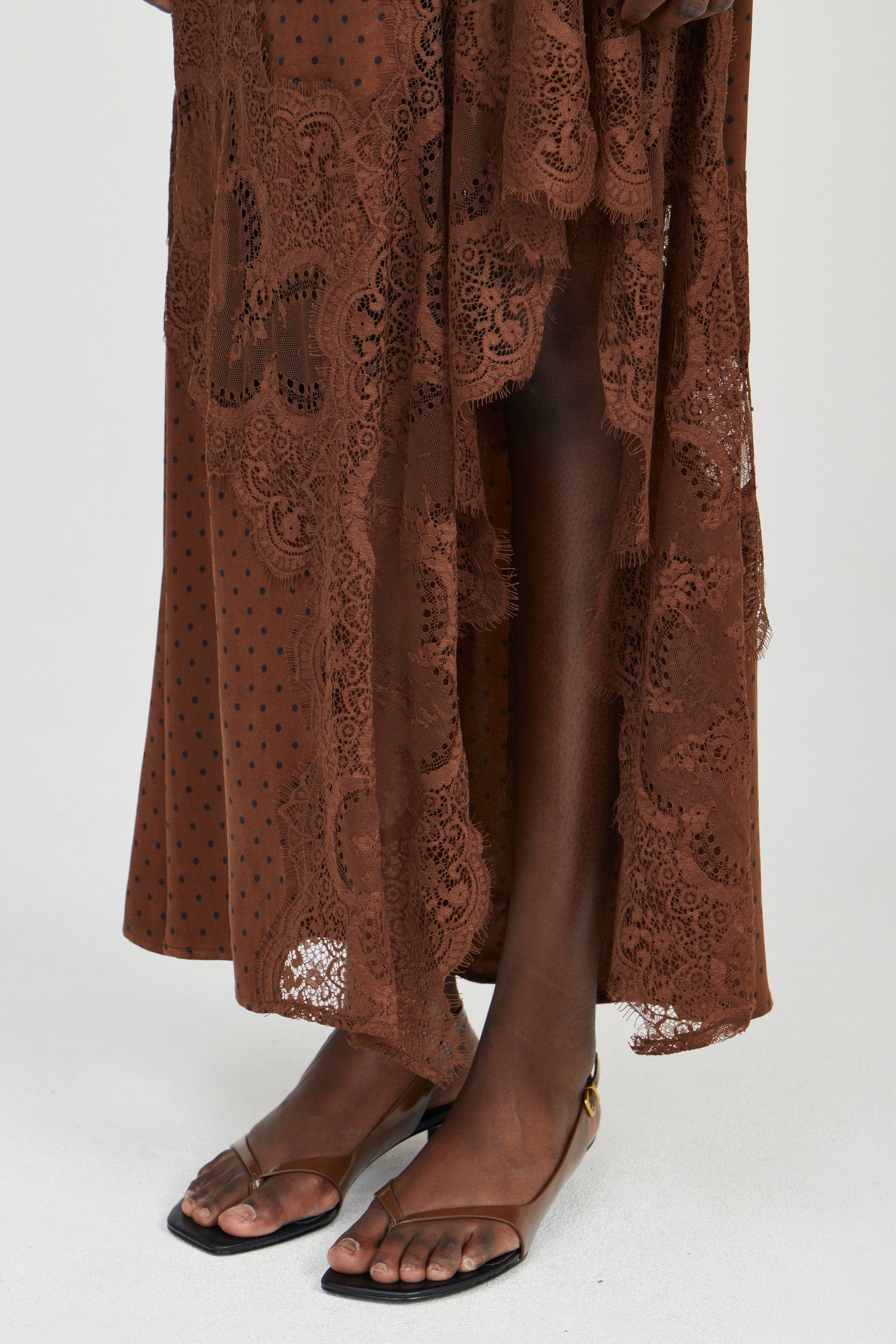 visions lace frill dress VISIONS LACE FRILL DRESS | CHOCOLATE POLKA DOT | THIRD FORM | Women's Australian Fashion THIRD FORM