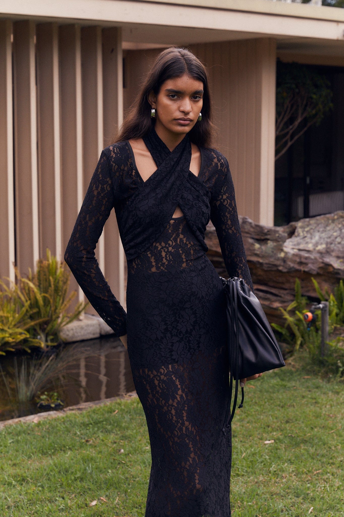 Maxi Dress Black V Neck Lace Dress Ball Gown Long Lace Plus Size