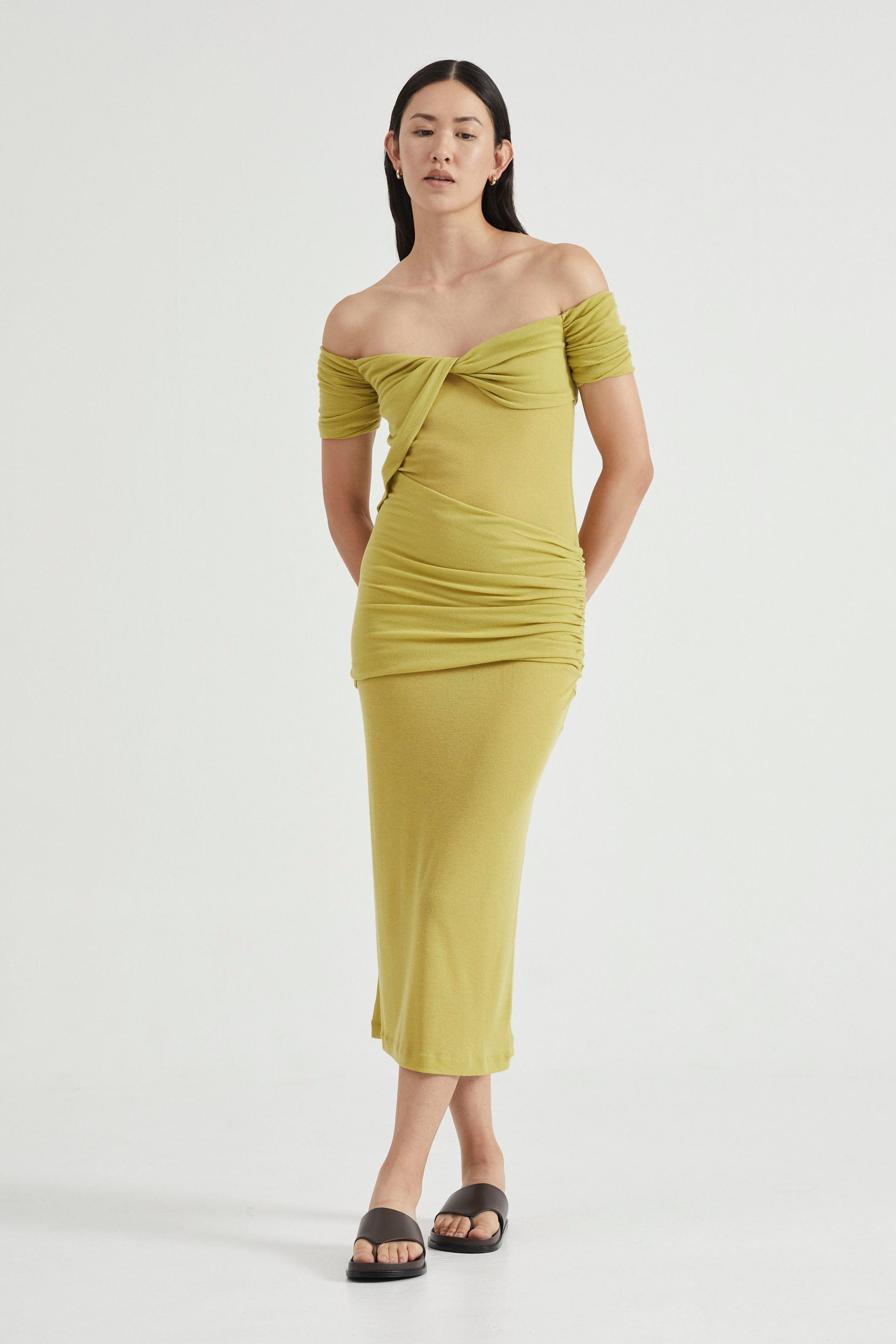 WIND THROUGH OFF SHOULDER DRESS | LIME THIRD FORM - International WIND THROUGH OFF SHOULDER DRESS | LIME THIRD FORM - International